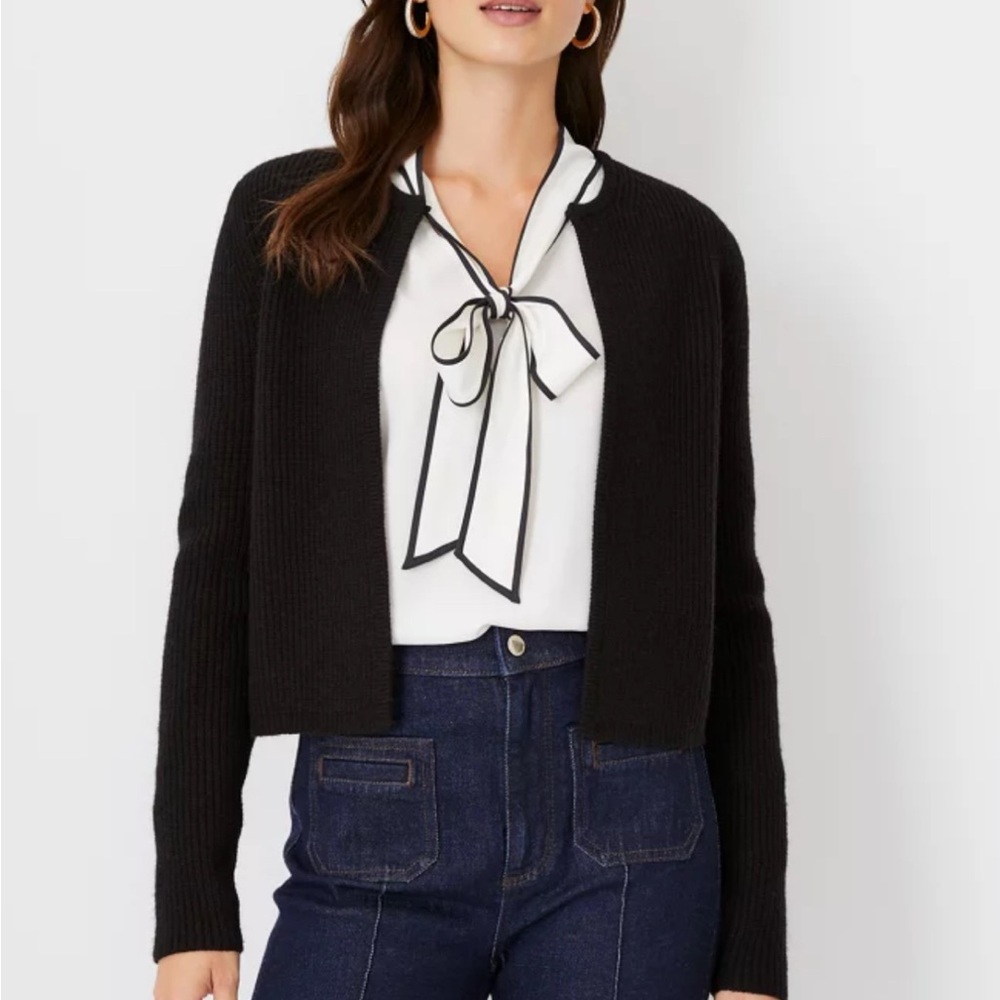 Ann Taylor Black Open-Front Cardigan